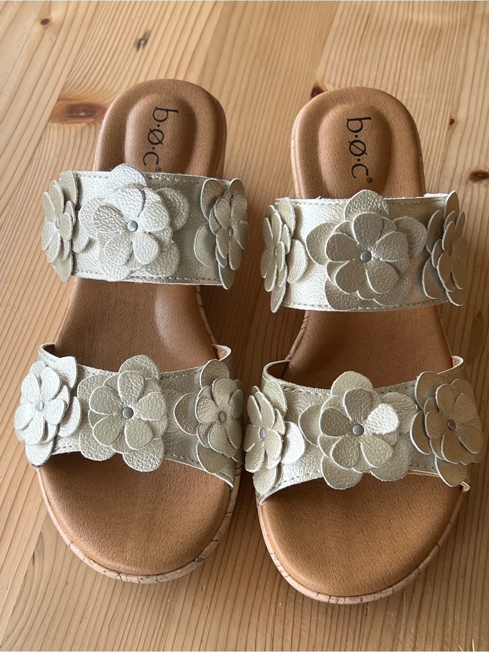 b.o.c. Two-Band Floral Wedge Sandals - Sz 7